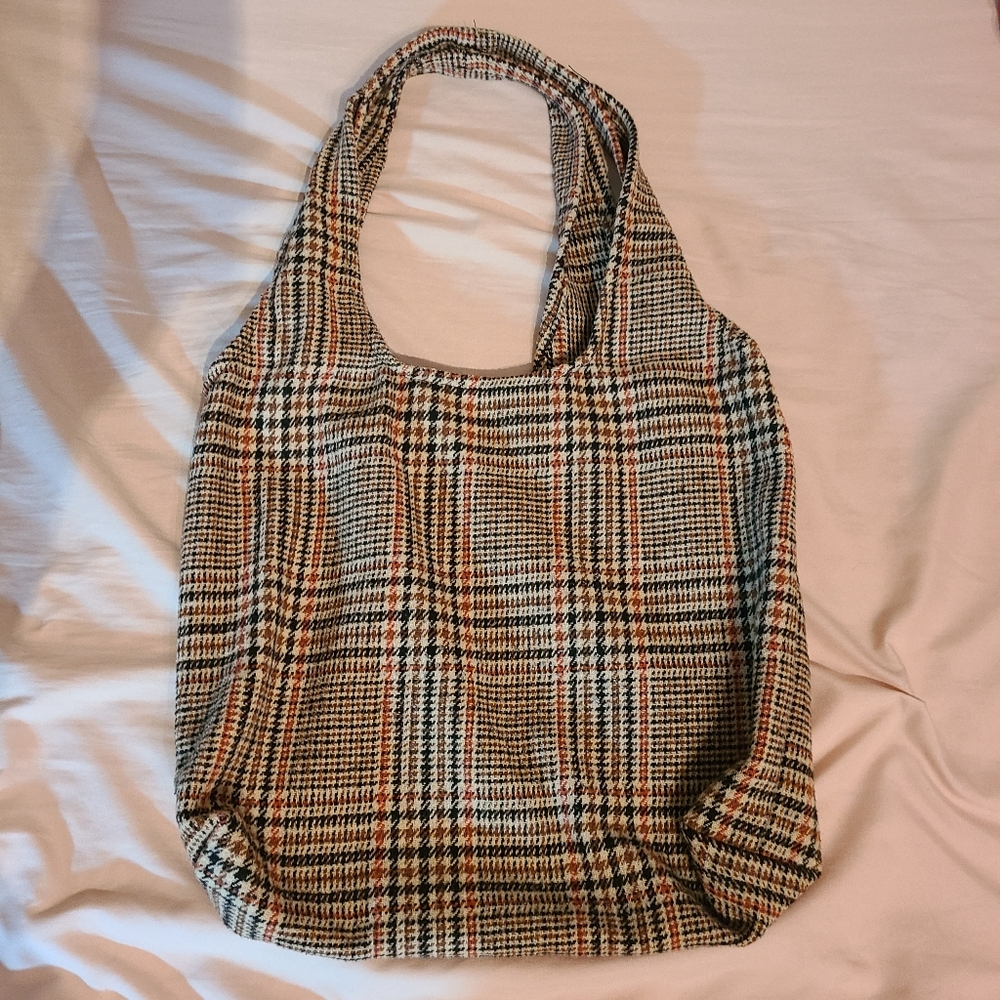 Brown Plaid Tote Bag